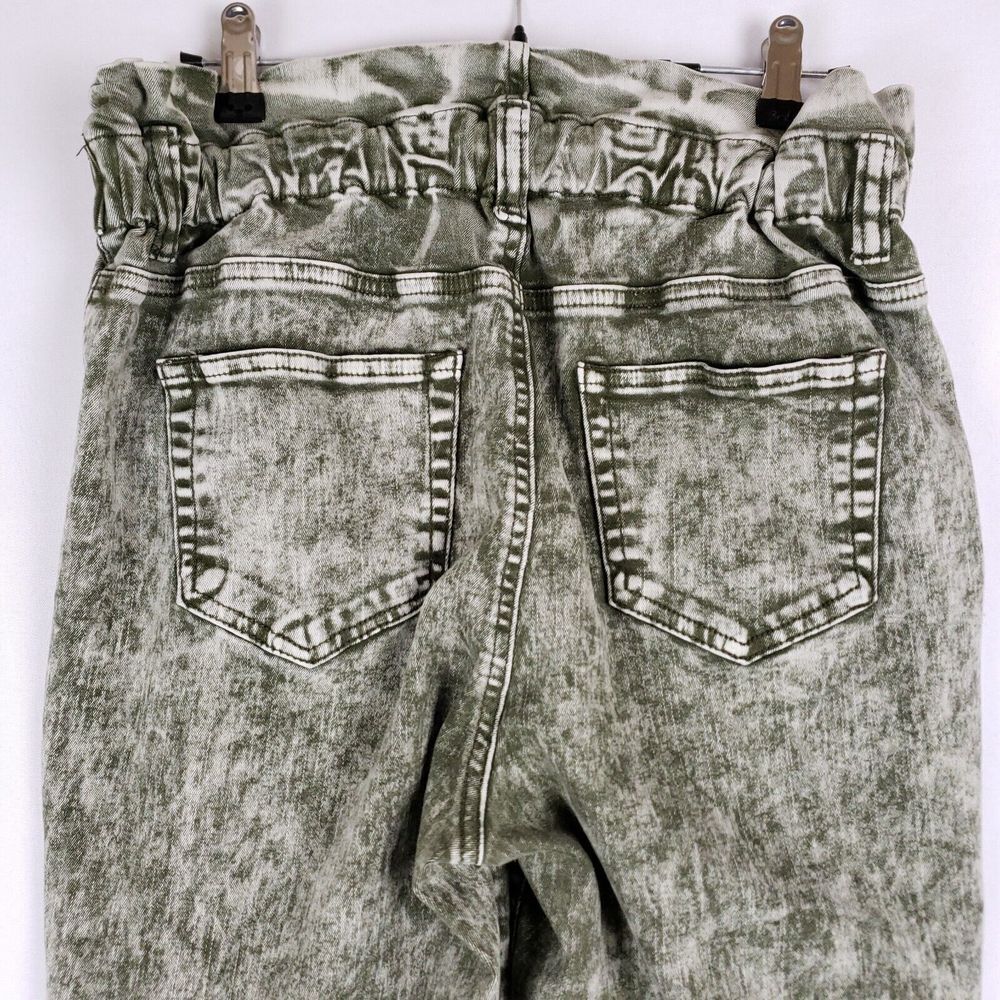 Almost‎ Famous Acid Wash Paperbag Waist Jeans Women M Green Tapered Grunge Y2K - Picture 8 of 10